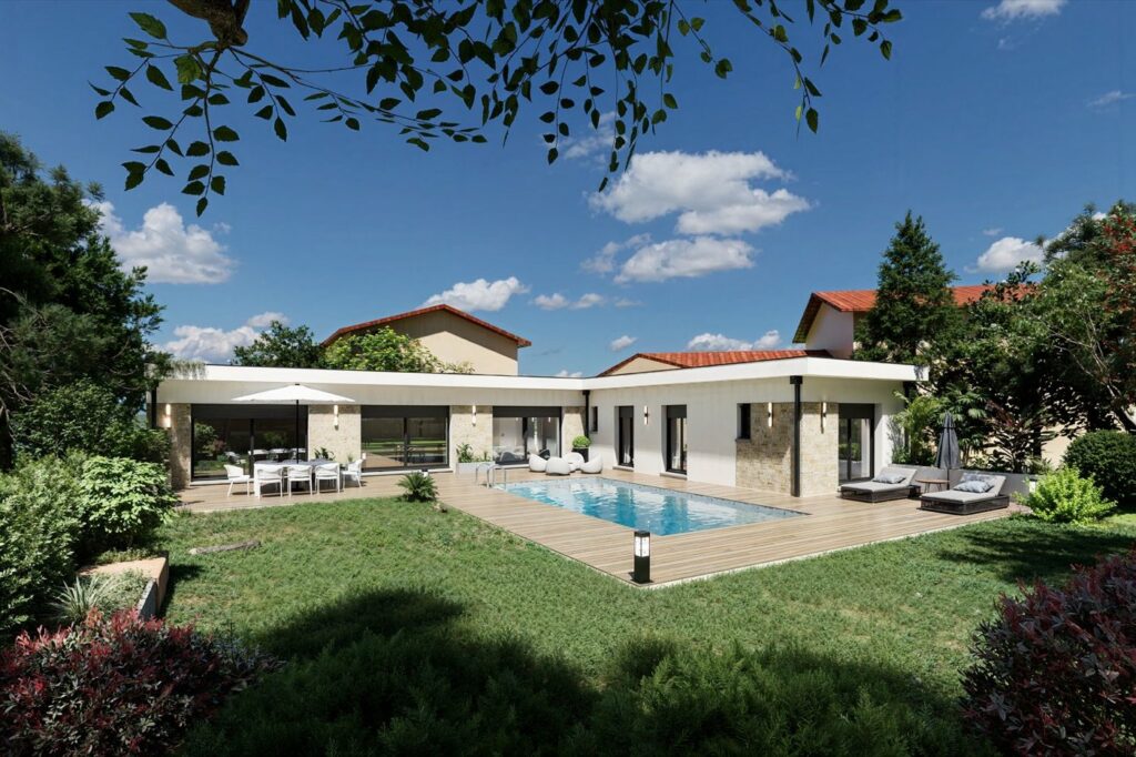 Maison contemporaine à Pibrac, vue extérieure en rendu 3D