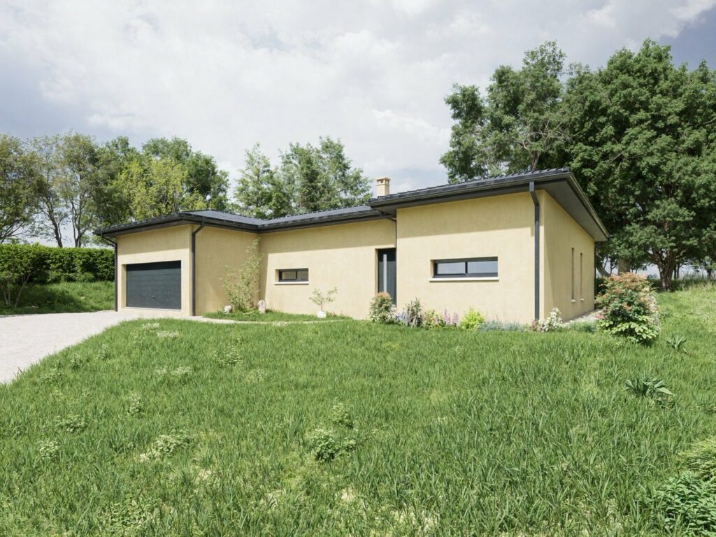 Maison à étage avec bardage bois, rendu 3D